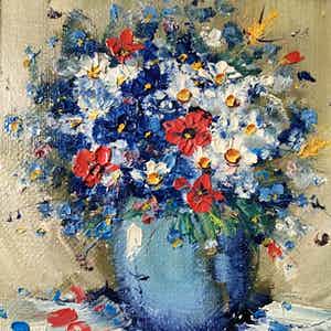 Niet of onleesbaar gesigneerd - Pot bloemen. verkocht voor € 1!