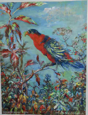 Leonie Bander - Kleurrijke olieverf 'Tropische vogel' kopen? Bied vanaf 250!