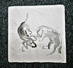 Johanna Bottema - was een virtuoze aquarelliste - spelende pups - ca.1950 - sepia - potloodges. kaufen? Bieten Sie von 43!
