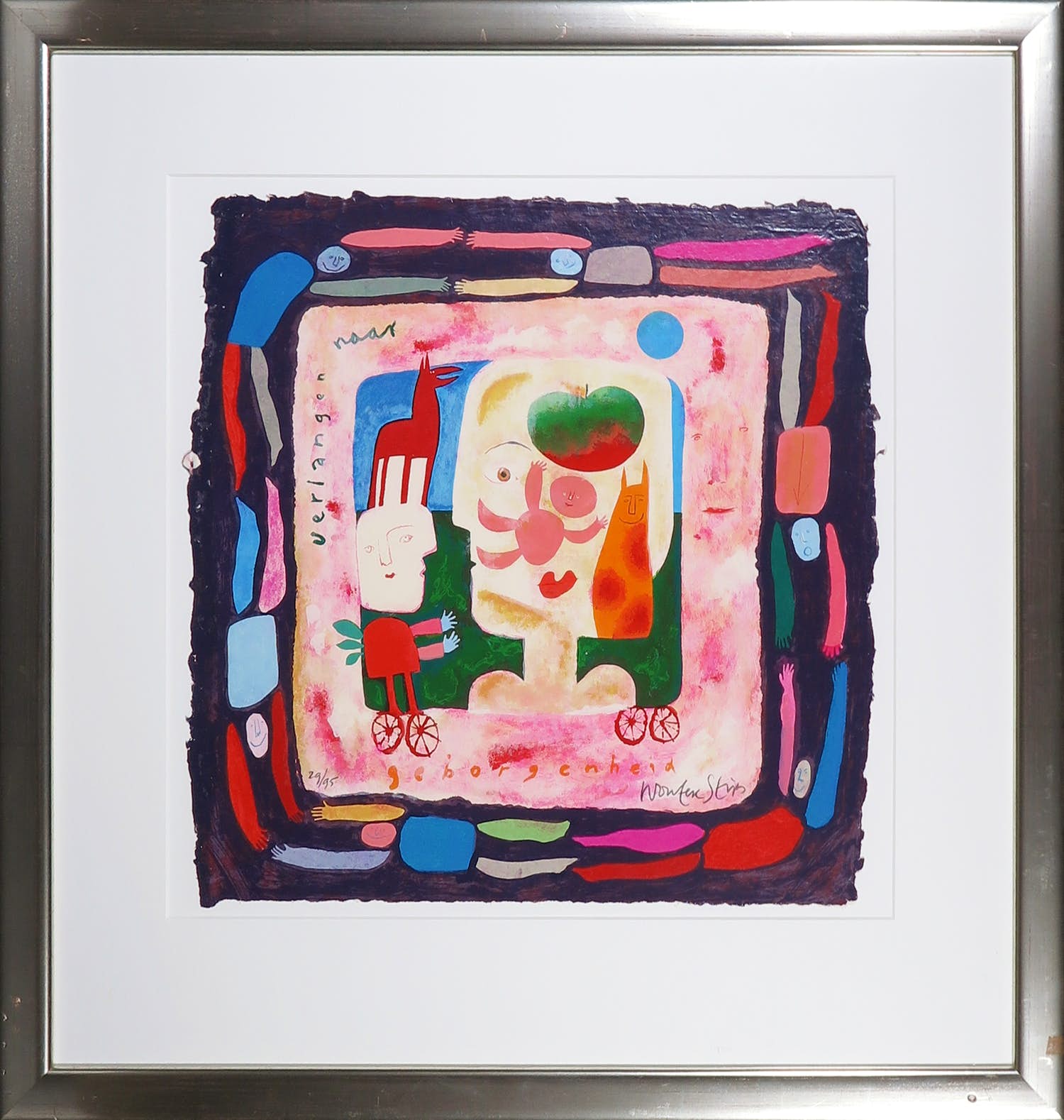 Wouter Stips - Zeefdruk, verlangen naar geborgenheid - Ingelijst verkocht voor € 50!