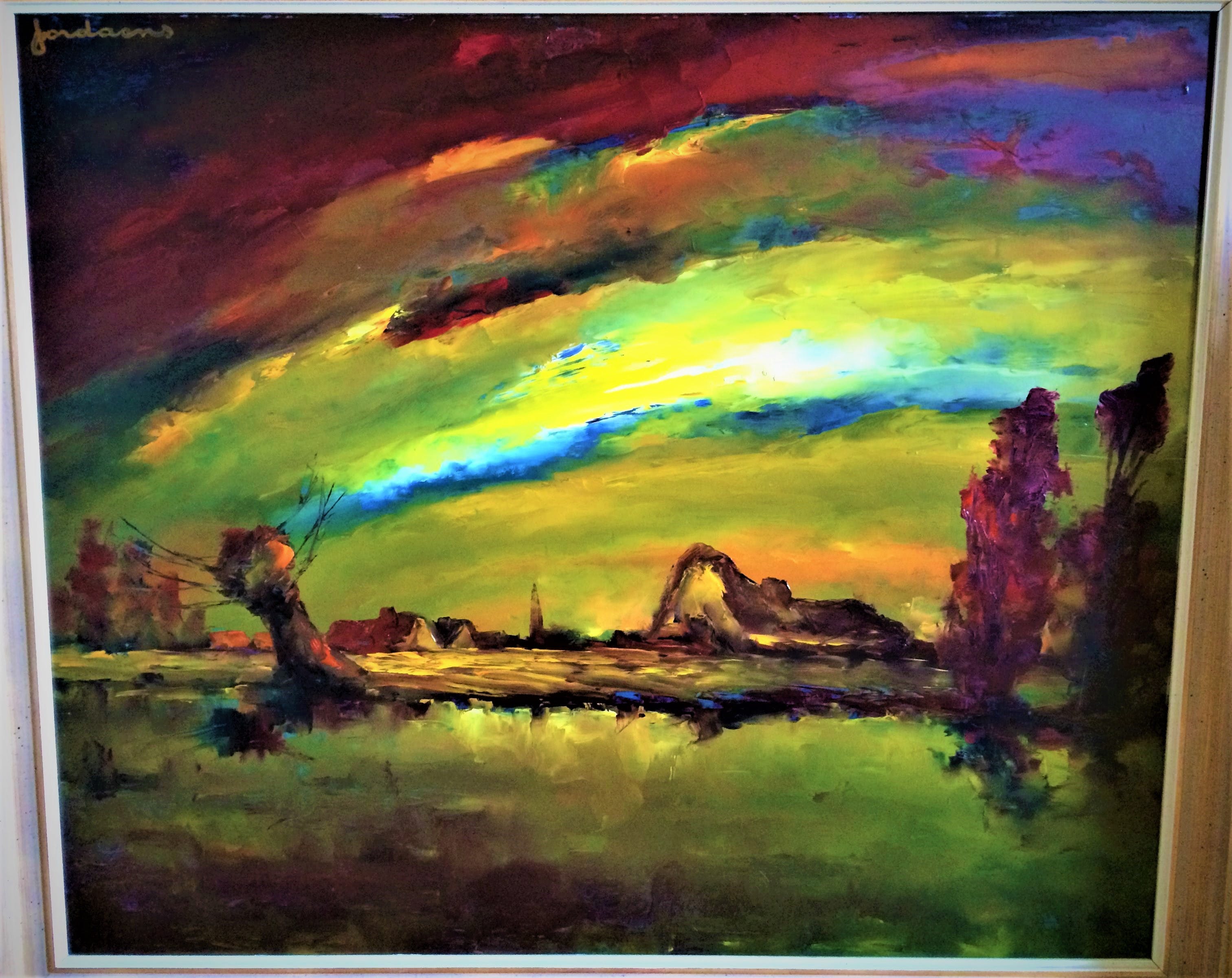 Leo Jordaens - Groot expressief kleurrijk landschap kopen? Bied vanaf 275!