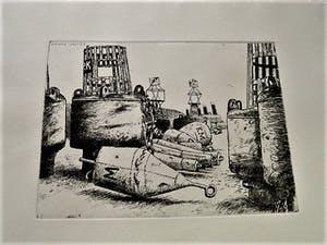 Herman Berserik - Karakteristiek Grafiek - droge naald Ets / proefdruk - "Boeien" passe partout kopen? Bied vanaf 30!