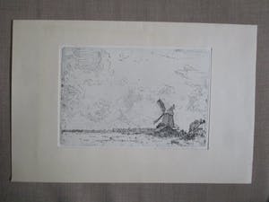 Antoon Derkzen van Angeren - Ets Molen in landschap kopen? Bied vanaf 40!