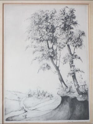 Dirk Kruizinga - Bomen bij gehucht - Ets kopen? Bied vanaf 1!