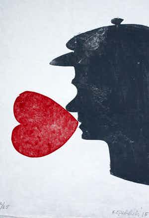 Klaas Gubbels - houtdruk: hartenman - 2015 (kleine oplage van 25 stuks) verkocht voor € 295!