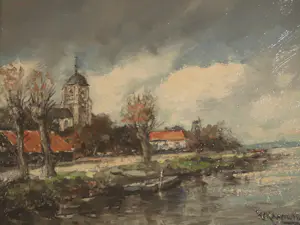 Hendrik Cornelis Kranenburg - Olieverf - Kerksdorp aan het water kopen? Bied vanaf 110!