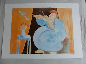 Ada Breedveld - Zeefdruk. Titel, "Violiste". kopen? Bied vanaf 50!