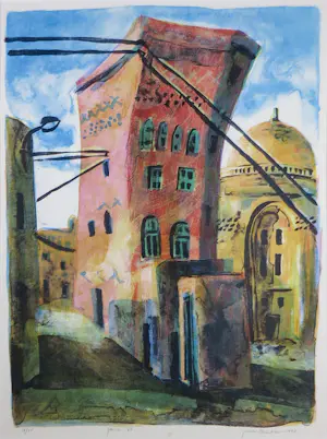 Jeroen Hermkens - Litho op papier, Yemen Shibam - Ingelijst kopen? Bied vanaf 70!