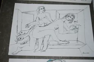 Rob Aussen - 9 inkttekeningen - strandscenes ca. 1983 kopen? Bied vanaf 20!