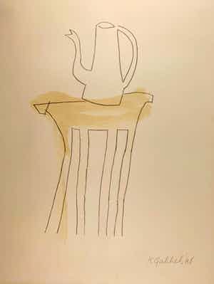 Klaas Gubbels - kleurenlitho - 'Nuffige tafel met roze (tafel in de disco) - 1986 verkocht voor € 225!