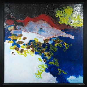 Jan Peter van Opheusden - Gemengde techniek met bladzilver op papier, Ontspanning - Ingelijst (Groot) kopen? Bied vanaf 350!