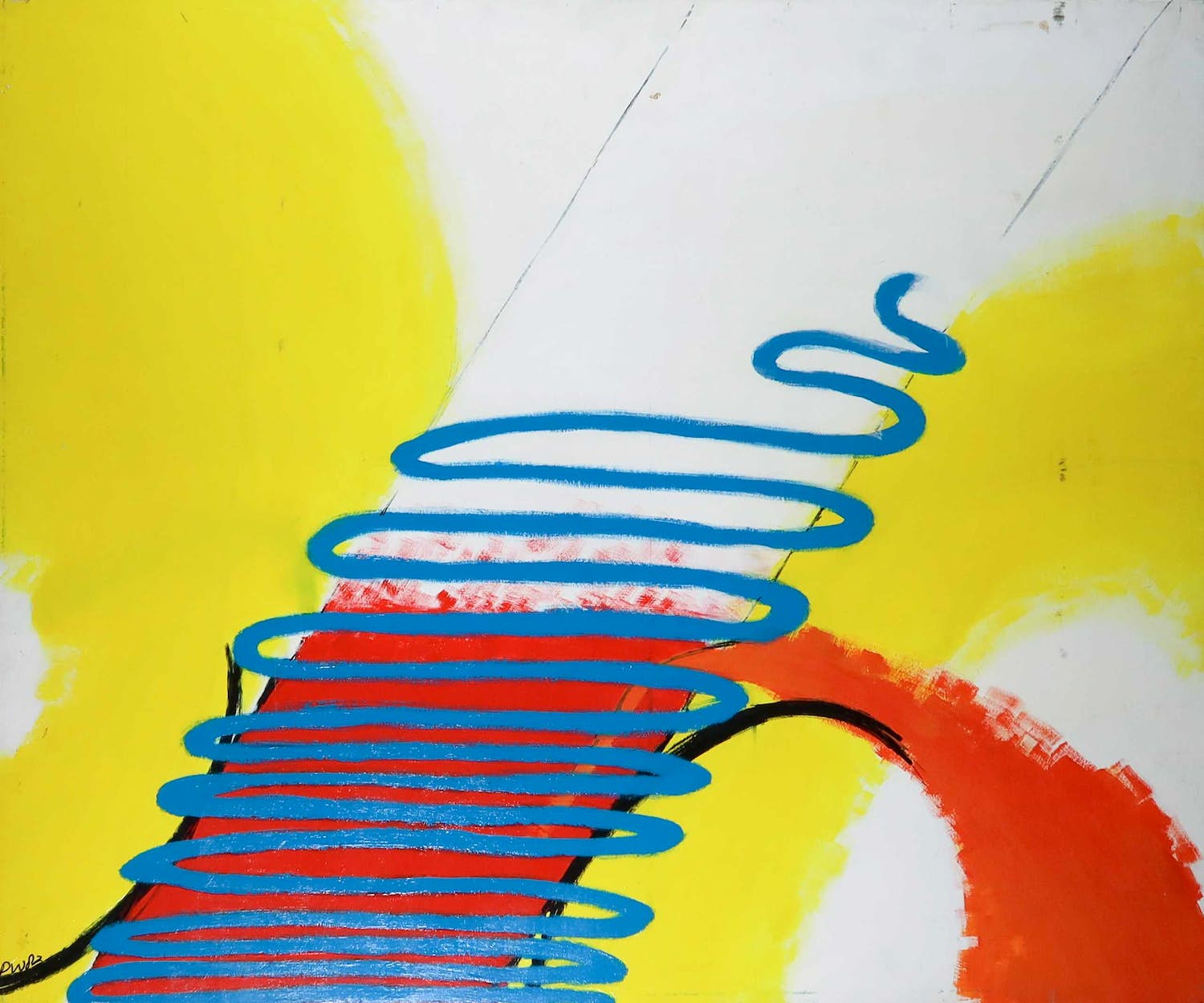 Paul Wiegerinck - Acryl op paneel, Abstracte compositie in geel, rood en blauw (Groot) kopen? Bied vanaf 1!