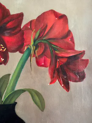 Jan Stokhof - Stilleven met amaryllis in vaas en nautilus schelp. kopen? Bied vanaf 275!