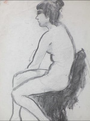 Joop Kropff - Zittend naakt - Potlood/zwartkrijttekening kopen? Bied vanaf 1!