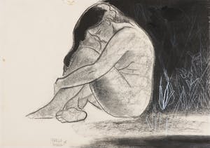 Margot Hudig-Heldring - Pastelkrijt en aquarel, Zittend naakt kopen? Bied vanaf 1!