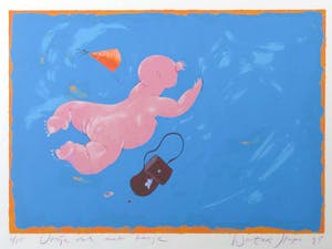 Wouter Stips - Zeefdruk, Vrije val met tasje - Ingelijst kopen? Bied vanaf 50!