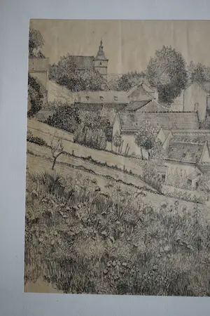 Buy Willem Minderman - litho - Canne - het uitzicht vanuit zijn tuin? Bid from 20!