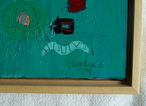 Jasper Banen - Acrylverf op doek , ingelijst , Blauwe Zon en Hemellichamen – 2004 kopen? Bied vanaf 85!