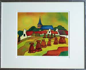 Toon Tieland - Handgesigneerde prent , “De koperen zomer” - ingelijst – 1990 verkocht voor € 1!