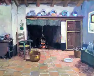 Niet of onleesbaar gesigneerd - Hollandse school, sfeerimpressie oude kamer verkocht voor € 1!