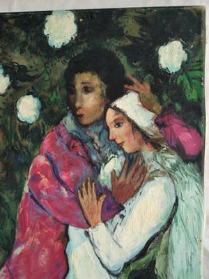 Niet of onleesbaar gesigneerd - (naar) Marc Chagall - Olieverf op doek, “Het bruidspaar” – Donkersloot Gallery kopen? Bied vanaf 1!