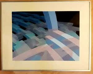 Hans Klaui - afgeprijsd : abstract werk , gesigneerd en ingelijst verkocht voor € 38!