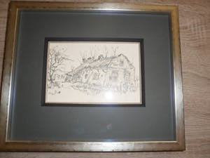 Frans Ruwel - Potloodtekening. "Boerderij te Laren kopen? Bied vanaf 25!