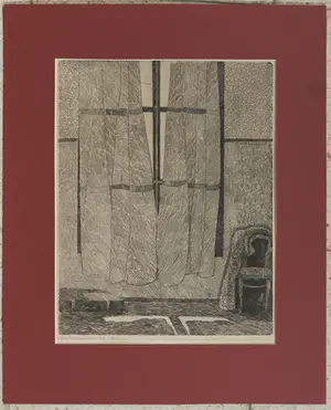 Marijke de Wit - Hotelkamer te Parijs, Ets in rood passe-partout kopen? Bied vanaf 25!