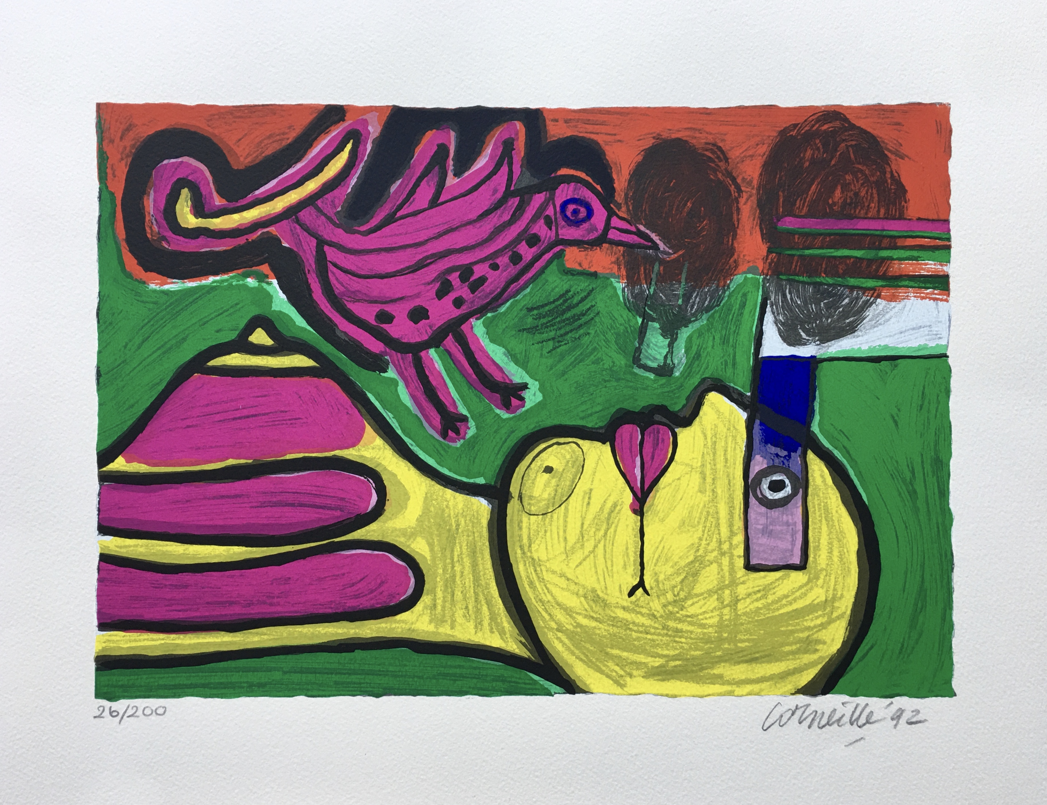 Buy Corneille - zeefdruk - Femme et oiseau - 1992? Bid from 175!