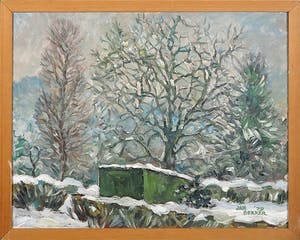 Jan Dekker - Olieverf op Hardboard, Tuinzicht Winter, Ingelijst kopen? Bied vanaf 1!