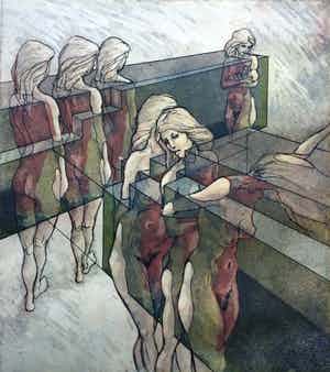 Jeroen de Rond - 3 kleuren ets | vrouwelijk naakt verkocht voor € 50!