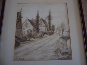 Willem van de Walle - Tekening van een pad met huizen en een vaart. kopen? Bied vanaf 25!