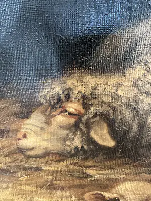 Béla Harmann - Olieverf op doek, Guitige Schapen– ingelijst – ca 1875-1899 - Uniek kopen? Bied vanaf 150!