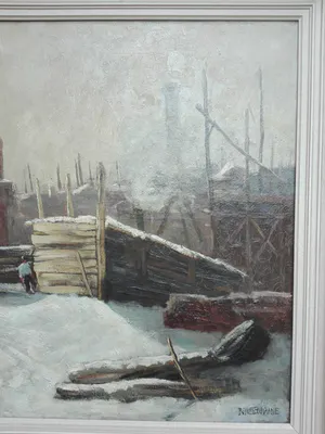 Robert Ives Browne - Bouwplaats in de winter - ca 1900 kopen? Bied vanaf 155!