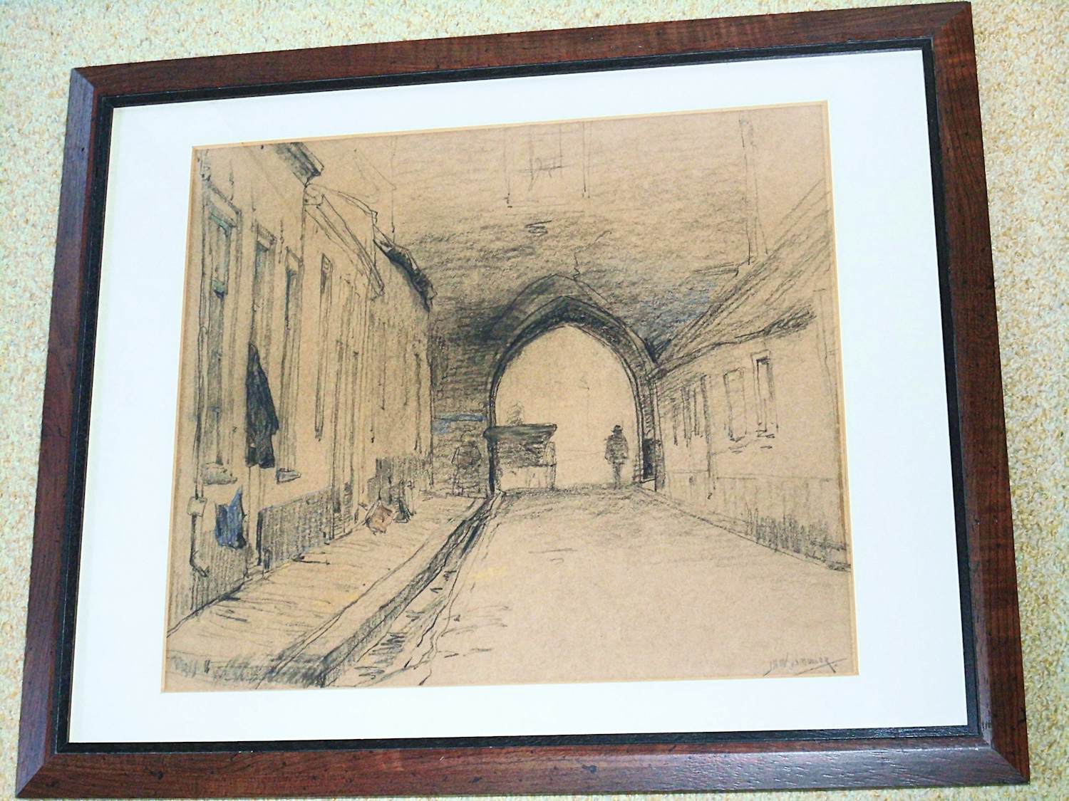 Jan Hillebrand Wijsmuller - Potloodtekening - Steegje in straat verkocht voor € 60!