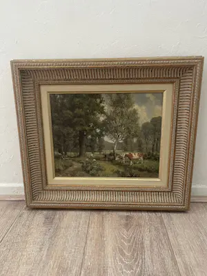 Willem Jacobus Alberts - Landschap met twee bonte koeien kopen? Bied vanaf 375!
