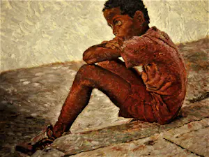 Niet of onleesbaar gesigneerd - Groot Zuid-Amerikaans olieverf "el Chico / straatjongen" gesigneerd kopen? Bied vanaf 1!