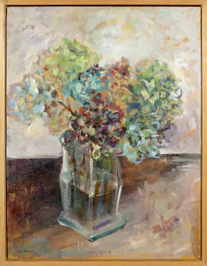 Liz Strick - Acryl op board, Hortensia - Ingelijst kopen? Bied vanaf 1!
