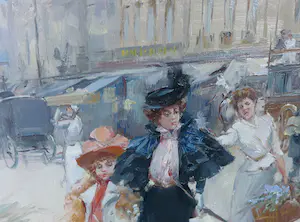 Juan Soler - Olieverf op doek, Straatscène met bloemenverkoopster in Parijs - Ingelijst kopen? Bied vanaf 250!