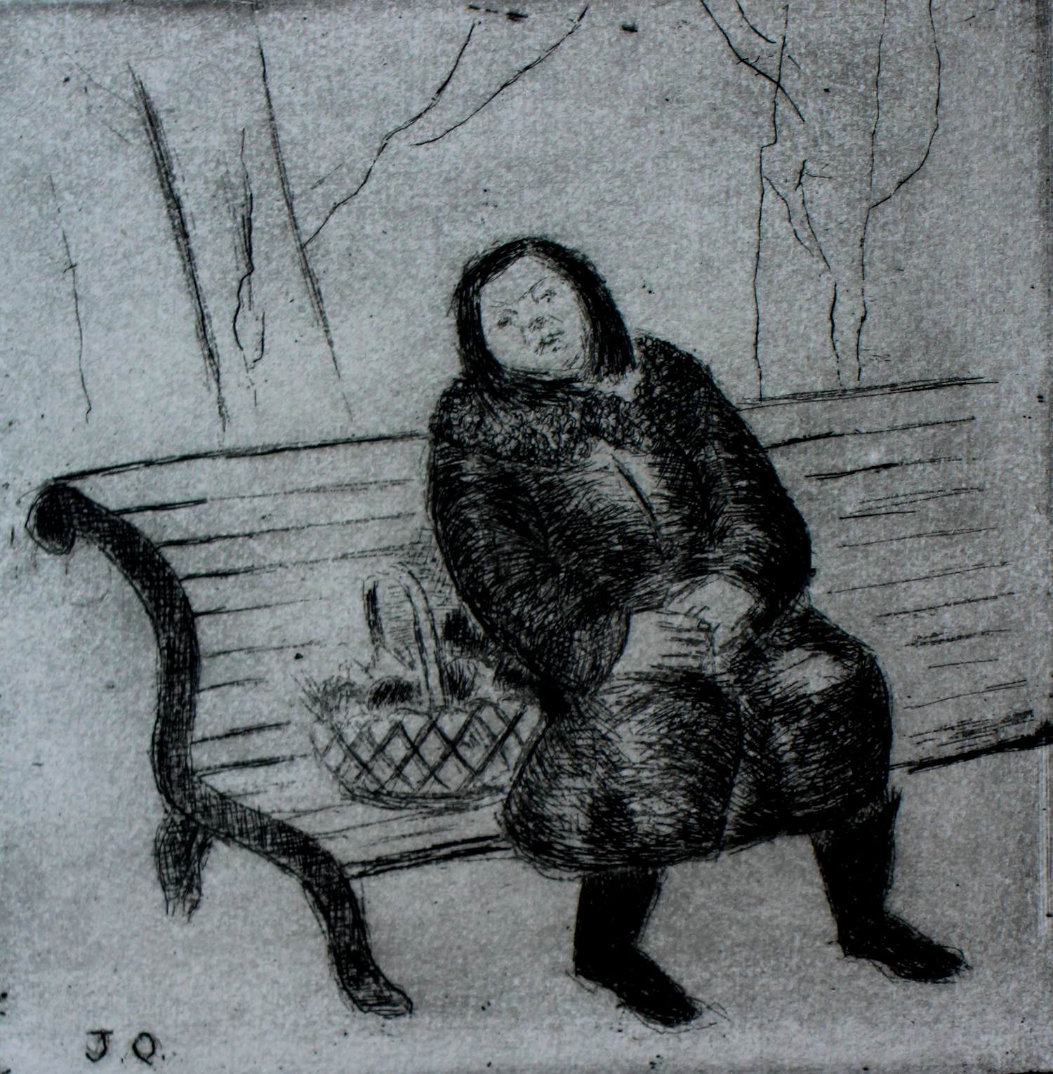 Jeanne Bieruma Oosting - Ets: 'Een winter in Rusland', Rustende vrouw - 1970 (unieke gesigneerde ets!) verkocht voor € 250!