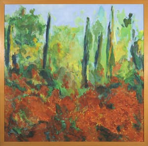 Ed Toorenburg - Olieverf op doek, Vuurdoorn tegen helling van berg - Ingelijst (Zeer groot) kopen? Bied vanaf 1!