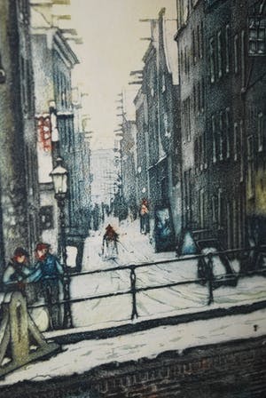 Cornelis Brandenburg - Zwanenburgwal - winter in Amsterdam - kleurets kopen? Bied vanaf 80!