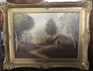 Niet of onleesbaar gesigneerd - Landschap met boerenschuur en schapen kopen? Bied vanaf 1!