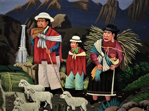 Niet of onleesbaar gesigneerd - Bijzonder Zuid Amerikaans olieverf "Equador - familie in de bergen" gesigneerd kopen? Bied vanaf 1!