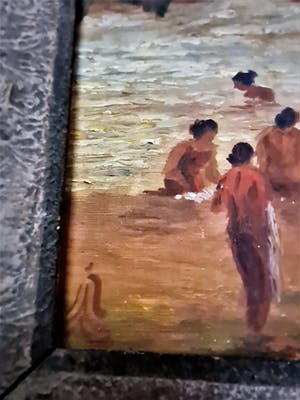 Niet of onleesbaar gesigneerd - circa. 1900 - Naïef olieverf Indonesië "badende vrouwen" - monogram kopen? Bied vanaf 1!