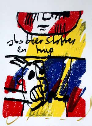 Herman Brood - ingelijste zeefdruk: Slobber, Slobber en hup verkocht voor € 255!