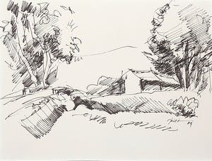 Piet Snoeren - Pentekening, Lot van twee uitzichten kopen? Bied vanaf 1!