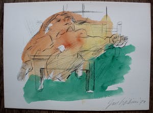 Jan Sierhuis - met de hand ingekleurde litho (aquarel): naakt - 1974 kopen? Bied vanaf 55!