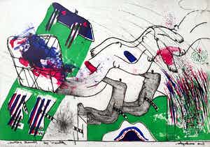 Hannes Postma - Twee armlengten, aquatint ets verkocht voor € 50!