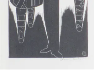 Chris Lebeau - Zingende figuur in avondkleeding voor vleugel - Houtgravure kopen? Bied vanaf 100!